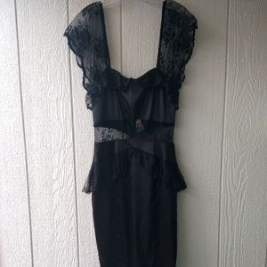 BLACK STOP STARING PENCIL DRESS W/LACE